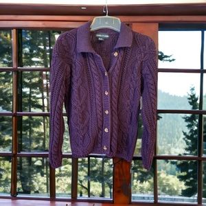 Savannah Heavy Cable Knit Button Down Cardigan Sweater Ladies Size Large Plum